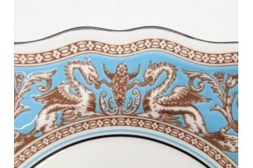 イギリス　WEDGWOOD(ウェッジウッド)　FLORENTINE TURQUOISE(フロレンティーン ターコイズ)　フォーマルで食卓が華やぐスーププレート2枚&スクエアプレート1枚セット(グロテスク文様、フルーツ、果物、スープ皿、変形皿、洋食器、英国)(R-079015)