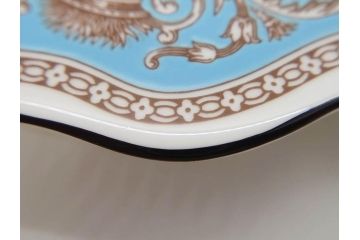 イギリス　WEDGWOOD(ウェッジウッド)　FLORENTINE TURQUOISE(フロレンティーン ターコイズ)　フォーマルで食卓が華やぐスーププレート2枚&スクエアプレート1枚セット(グロテスク文様、フルーツ、果物、スープ皿、変形皿、洋食器、英国)(R-079015)