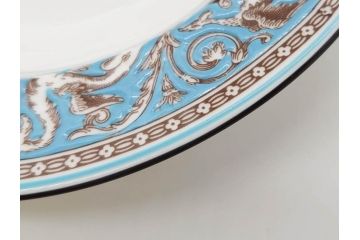 イギリス　WEDGWOOD(ウェッジウッド)　FLORENTINE TURQUOISE(フロレンティーン ターコイズ)　フォーマルで食卓が華やぐスーププレート2枚&スクエアプレート1枚セット(グロテスク文様、フルーツ、果物、スープ皿、変形皿、洋食器、英国)(R-079015)
