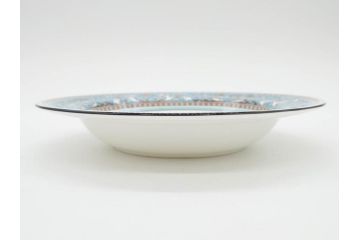 イギリス　WEDGWOOD(ウェッジウッド)　FLORENTINE TURQUOISE(フロレンティーン ターコイズ)　フォーマルで食卓が華やぐスーププレート2枚&スクエアプレート1枚セット(グロテスク文様、フルーツ、果物、スープ皿、変形皿、洋食器、英国)(R-079015)
