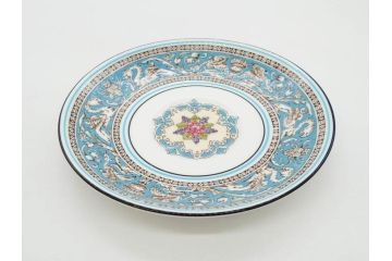 イギリス　WEDGWOOD(ウェッジウッド)　FLORENTINE TURQUOISE(フロレンティーン ターコイズ)　優雅な一時を過ごせるトリオセット2客&カップ&ソーサー1客セット(グロテスク文様、フルーツ、果物、C&S、プレート、皿、洋食器、英国)(R-079016)