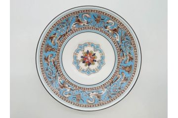 イギリス　WEDGWOOD(ウェッジウッド)　FLORENTINE TURQUOISE(フロレンティーン ターコイズ)　優雅な一時を過ごせるトリオセット2客&カップ&ソーサー1客セット(グロテスク文様、フルーツ、果物、C&S、プレート、皿、洋食器、英国)(R-079016)