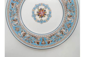 イギリス　WEDGWOOD(ウェッジウッド)　FLORENTINE TURQUOISE(フロレンティーン ターコイズ)　優雅な一時を過ごせるトリオセット2客&カップ&ソーサー1客セット(グロテスク文様、フルーツ、果物、C&S、プレート、皿、洋食器、英国)(R-079016)