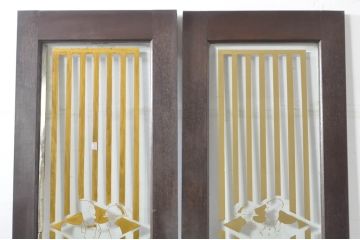 アンティーク建具　総ナラ材　レトロな雰囲気漂う両開きドア1対2セット(ガラス扉、玄関扉)(R-079020)