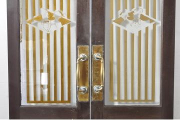 アンティーク建具　総ナラ材　レトロな雰囲気漂う両開きドア1対2セット(ガラス扉、玄関扉)(R-079020)