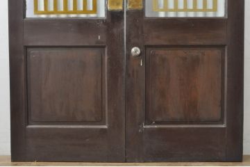 アンティーク建具　総ナラ材　レトロな雰囲気漂う両開きドア1対2セット(ガラス扉、玄関扉)(R-079020)