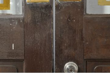 アンティーク建具　総ナラ材　レトロな雰囲気漂う両開きドア1対2セット(ガラス扉、玄関扉)(R-079020)