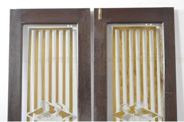 アンティーク建具　総ナラ材　レトロな雰囲気漂う両開きドア1対2セット(ガラス扉、玄関扉)(R-079020)