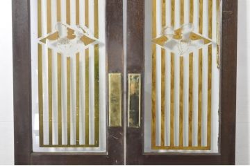 アンティーク建具　総ナラ材　レトロな雰囲気漂う両開きドア1対2セット(ガラス扉、玄関扉)(R-079020)