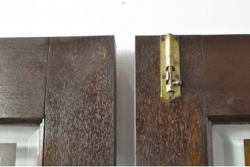 アンティーク建具　総ナラ材　レトロな雰囲気漂う両開きドア1対2セット(ガラス扉、玄関扉)(R-079020)