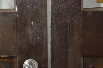アンティーク建具　総ナラ材　レトロな雰囲気漂う両開きドア1対2セット(ガラス扉、玄関扉)(R-079020)