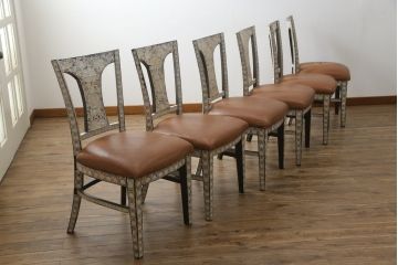 中古　アジア民芸家具　優雅で繊細な螺鈿(ラデン)細工が美しいダイニングチェア6脚セット(アームレスチェア、椅子、イス)(定価6脚で推定約140万円)(R-079021)