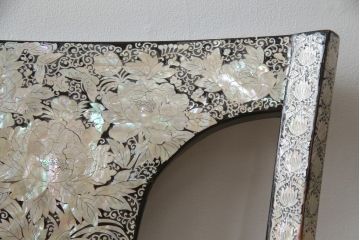 中古　アジア民芸家具　優雅で繊細な螺鈿(ラデン)細工が美しいダイニングチェア6脚セット(アームレスチェア、椅子、イス)(定価6脚で推定約140万円)(R-079021)