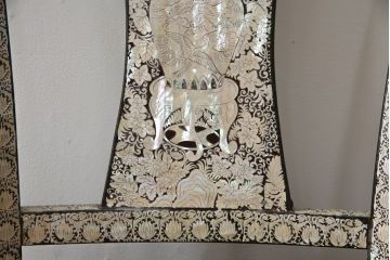 中古　アジア民芸家具　優雅で繊細な螺鈿(ラデン)細工が美しいダイニングチェア6脚セット(アームレスチェア、椅子、イス)(定価6脚で推定約140万円)(R-079021)