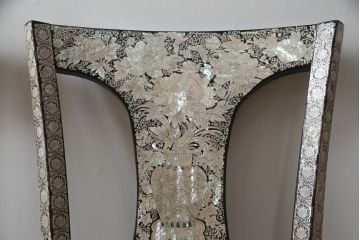 中古　アジア民芸家具　優雅で繊細な螺鈿(ラデン)細工が美しいダイニングチェア6脚セット(アームレスチェア、椅子、イス)(定価6脚で推定約140万円)(R-079021)