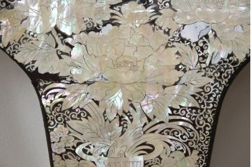 中古　アジア民芸家具　優雅で繊細な螺鈿(ラデン)細工が美しいダイニングチェア6脚セット(アームレスチェア、椅子、イス)(定価6脚で推定約140万円)(R-079021)