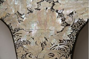 中古　アジア民芸家具　優雅で繊細な螺鈿(ラデン)細工が美しいダイニングチェア6脚セット(アームレスチェア、椅子、イス)(定価6脚で推定約140万円)(R-079021)