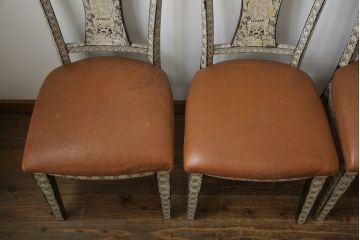 中古　アジア民芸家具　優雅で繊細な螺鈿(ラデン)細工が美しいダイニングチェア6脚セット(アームレスチェア、椅子、イス)(定価6脚で推定約140万円)(R-079021)