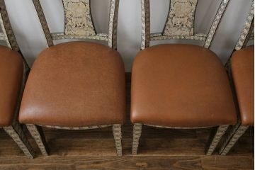 中古　アジア民芸家具　優雅で繊細な螺鈿(ラデン)細工が美しいダイニングチェア6脚セット(アームレスチェア、椅子、イス)(定価6脚で推定約140万円)(R-079021)