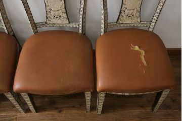 中古　アジア民芸家具　優雅で繊細な螺鈿(ラデン)細工が美しいダイニングチェア6脚セット(アームレスチェア、椅子、イス)(定価6脚で推定約140万円)(R-079021)