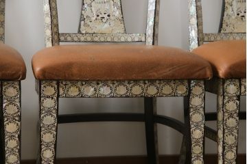 中古　アジア民芸家具　優雅で繊細な螺鈿(ラデン)細工が美しいダイニングチェア6脚セット(アームレスチェア、椅子、イス)(定価6脚で推定約140万円)(R-079021)