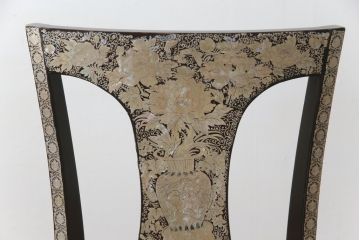 中古　アジア民芸家具　優雅で繊細な螺鈿(ラデン)細工が美しいダイニングチェア6脚セット(アームレスチェア、椅子、イス)(定価6脚で推定約140万円)(R-079021)