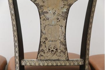 中古　アジア民芸家具　優雅で繊細な螺鈿(ラデン)細工が美しいダイニングチェア6脚セット(アームレスチェア、椅子、イス)(定価6脚で推定約140万円)(R-079021)