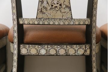 中古　アジア民芸家具　優雅で繊細な螺鈿(ラデン)細工が美しいダイニングチェア6脚セット(アームレスチェア、椅子、イス)(定価6脚で推定約140万円)(R-079021)