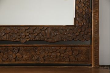 中古　美品　軽井沢彫り　満開の桜の彫刻をあしらった優美なドレッシングチェスト(ドレッサー、鏡台、引き出し、化粧台、サイドチェスト)(R-079024)