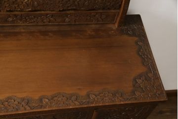 中古　美品　軽井沢彫り　満開の桜の彫刻をあしらった優美なドレッシングチェスト(ドレッサー、鏡台、引き出し、化粧台、サイドチェスト)(R-079024)