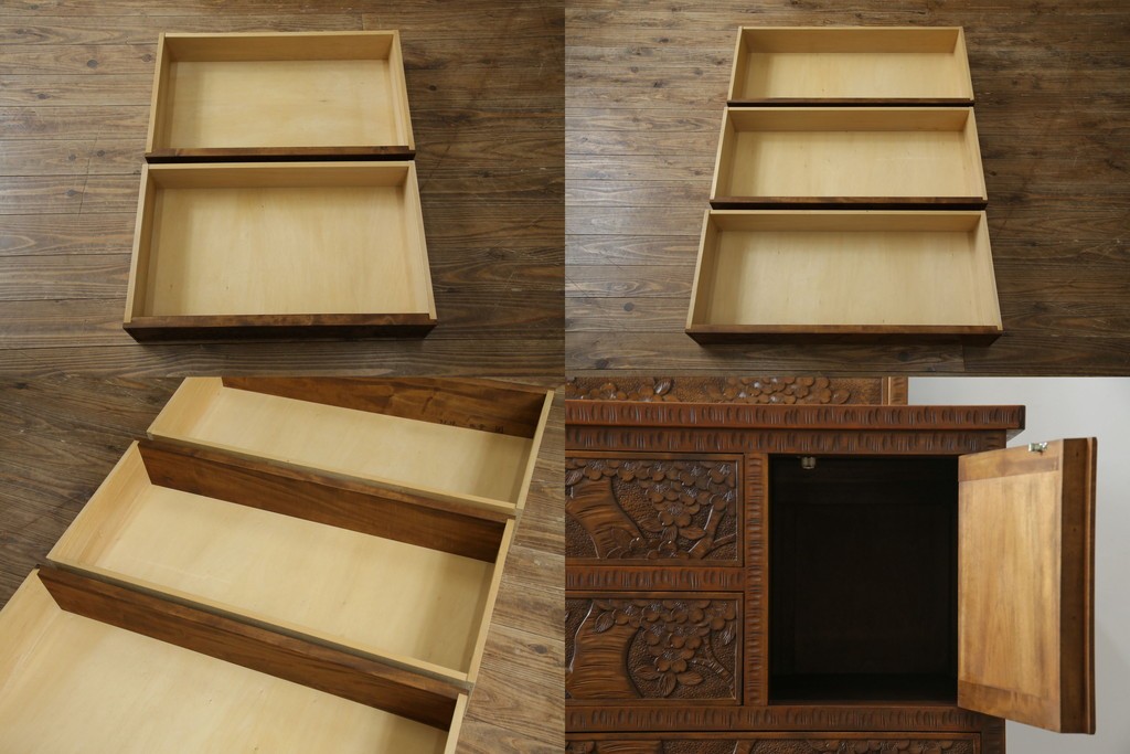 中古　美品　軽井沢彫り　満開の桜の彫刻をあしらった優美なドレッシングチェスト　(R-079024)