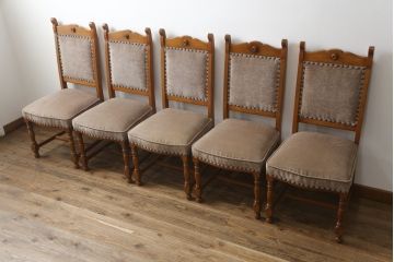 中古　美品　横浜クラシック家具　ダニエル(daniel)　ミッシェル(Michel)サイドチェア　挽き物脚がクラシカルな雰囲気を演出してくれるダイニングチェア5脚セット(椅子、イス、アームレスチェア、バラ売り可能)(R-079030)