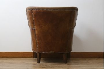 中古　HALO(ハロ)　本革(レザー)　キリム　Biker Tan(バイカータン)　雰囲気を変えて楽しめる座面リバーシブルのプロフェッサーアームチェア(ラウンジチェア、一人掛けソファ、サロンチェア、イージーチェア、椅子、イス)(定価約18万円)(R-079032)