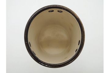 時代物　松景銘　麒麟に雲図　空駆ける麒麟が印象的な火鉢(陶器、丸火鉢、手あぶり、吉祥文様、霊獣)(R-079052)