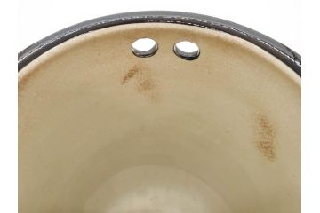 時代物　松景銘　麒麟に雲図　土の温もりを感じる火鉢(陶器、丸火鉢、手あぶり、吉祥文様、霊獣)(R-079053)