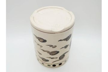 時代物　松景銘　麒麟に雲図　土の温もりを感じる火鉢(陶器、丸火鉢、手あぶり、吉祥文様、霊獣)(R-079053)