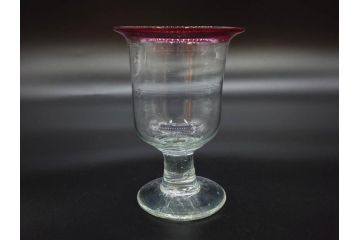 大正〜昭和初期　当時物　レトロな空間を演出できる赤縁氷コップ2客セット(グラス、吹きガラス、和ガラス、硝子)(R-079057)
