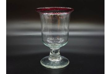 大正〜昭和初期　当時物　レトロな空間を演出できる赤縁氷コップ2客セット(グラス、吹きガラス、和ガラス、硝子)(R-079057)