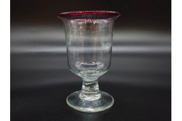 大正〜昭和初期　当時物　レトロな空間を演出できる赤縁氷コップ2客セット(グラス、吹きガラス、和ガラス、硝子)(R-079057)
