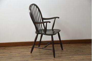 中古　松本民芸家具　美しいシルエットが目を引く#85リーチ型アームチェア(ダイニングチェア、板座チェア、椅子、イス)(R-079060)