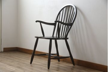 中古　松本民芸家具　美しいシルエットが目を引く#85リーチ型アームチェア(ダイニングチェア、板座チェア、椅子、イス)(R-079060)