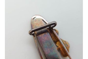 彫金　K18(18金)　細やかな金工が魅力的な帯留め(ゴールド、真珠、パール、松、風景、着物道具、和装小物、アクセサリー)(R-079062)