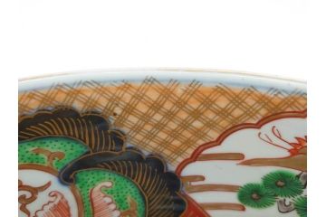 明治期　成化年製　伊万里　色絵　約31cm　1尺　色彩が鮮やかで豪華な深鉢(松、梅、鶴、ツル、菊、花、深皿、金彩、和食器、和皿、一尺)(R-079065)