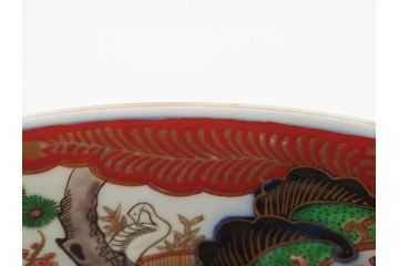 明治期　成化年製　伊万里　色絵　約31cm　1尺　色彩が鮮やかで豪華な深鉢(松、梅、鶴、ツル、菊、花、深皿、金彩、和食器、和皿、一尺)(R-079065)
