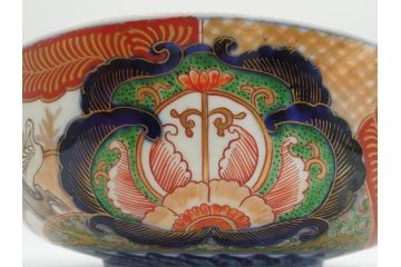 明治期　成化年製　伊万里　色絵　約31cm　1尺　色彩が鮮やかで豪華な深鉢(松、梅、鶴、ツル、菊、花、深皿、金彩、和食器、和皿、一尺)(R-079065)