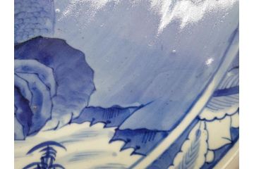 江戸期　古伊万里　山水図　約47cm　1尺5寸　柔らかな青色の濃淡が魅力的な大皿(染付、楼閣図、和皿、和食器、一尺五寸)(R-079066)