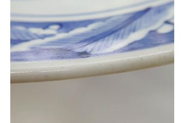 江戸期　古伊万里　山水図　約47cm　1尺5寸　柔らかな青色の濃淡が魅力的な大皿(染付、楼閣図、和皿、和食器、一尺五寸)(R-079066)
