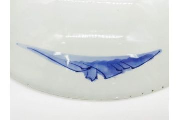 江戸期　古伊万里　山水図　約47cm　1尺5寸　柔らかな青色の濃淡が魅力的な大皿(染付、楼閣図、和皿、和食器、一尺五寸)(R-079066)