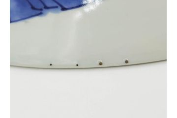 江戸期　古伊万里　山水図　約47cm　1尺5寸　柔らかな青色の濃淡が魅力的な大皿(染付、楼閣図、和皿、和食器、一尺五寸)(R-079066)