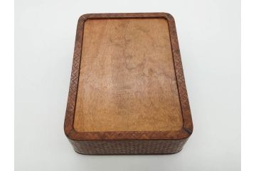 網代(あじろ)編み　彫金　扇面　和の空間を演出する煙草盆セット(朝顔、花、稲穂、トンボ、蜻蛉、植物、タバコ盆、たばこ盆、小物入れ、小箱、鳥取市水道改修記念)(R-079067)